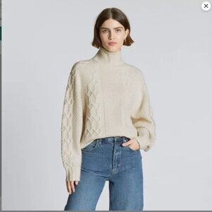 Everlane Felted Merino Turtleneck Cream Cable Knit Sweater